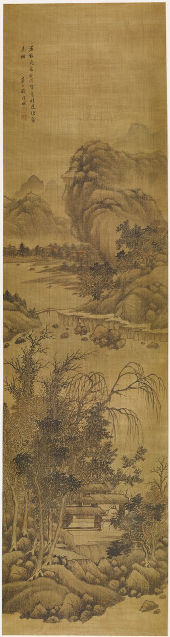 Paisagem (tinta e cor sobre seda) de Qian Weicheng