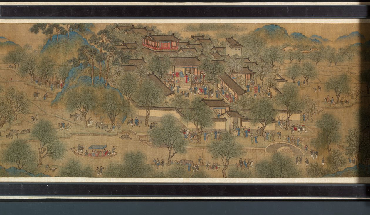 Festival da primavera no rio (detalhe), handscroll de Qing Dynasty Chinese School