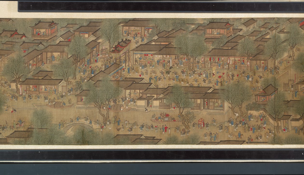 Festival da primavera no rio (detalhe), handscroll de Qing Dynasty Chinese School