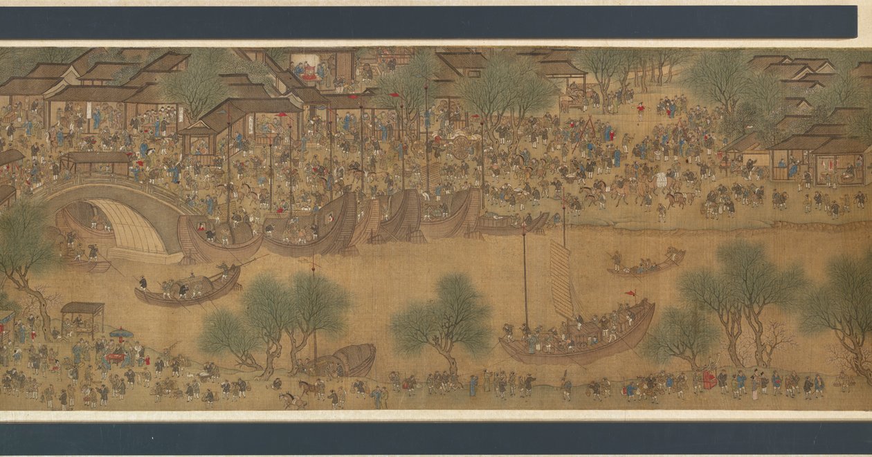 Festival da Primavera no rio de Qing Dynasty Chinese School