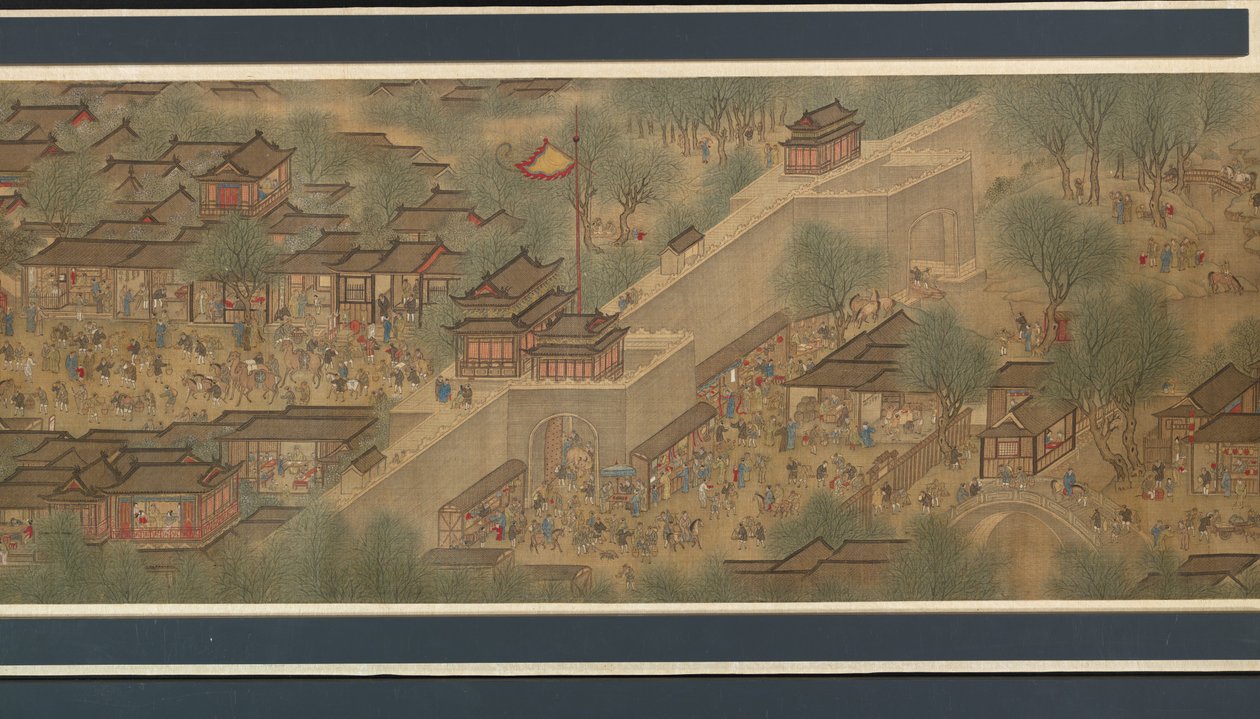 Festival da Primavera no rio de Qing Dynasty Chinese School