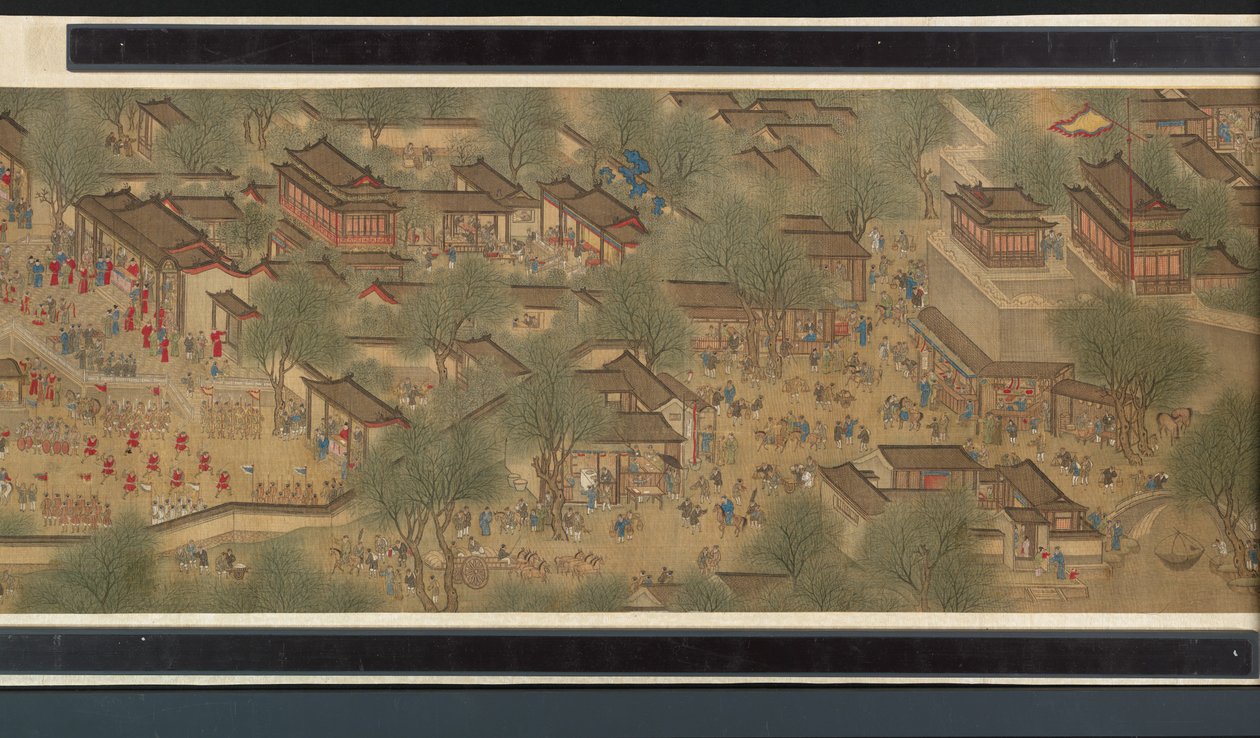 Festival da Primavera no rio de Qing Dynasty Chinese School