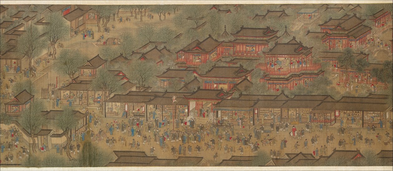 Festival da Primavera no rio de Qing Dynasty Chinese School