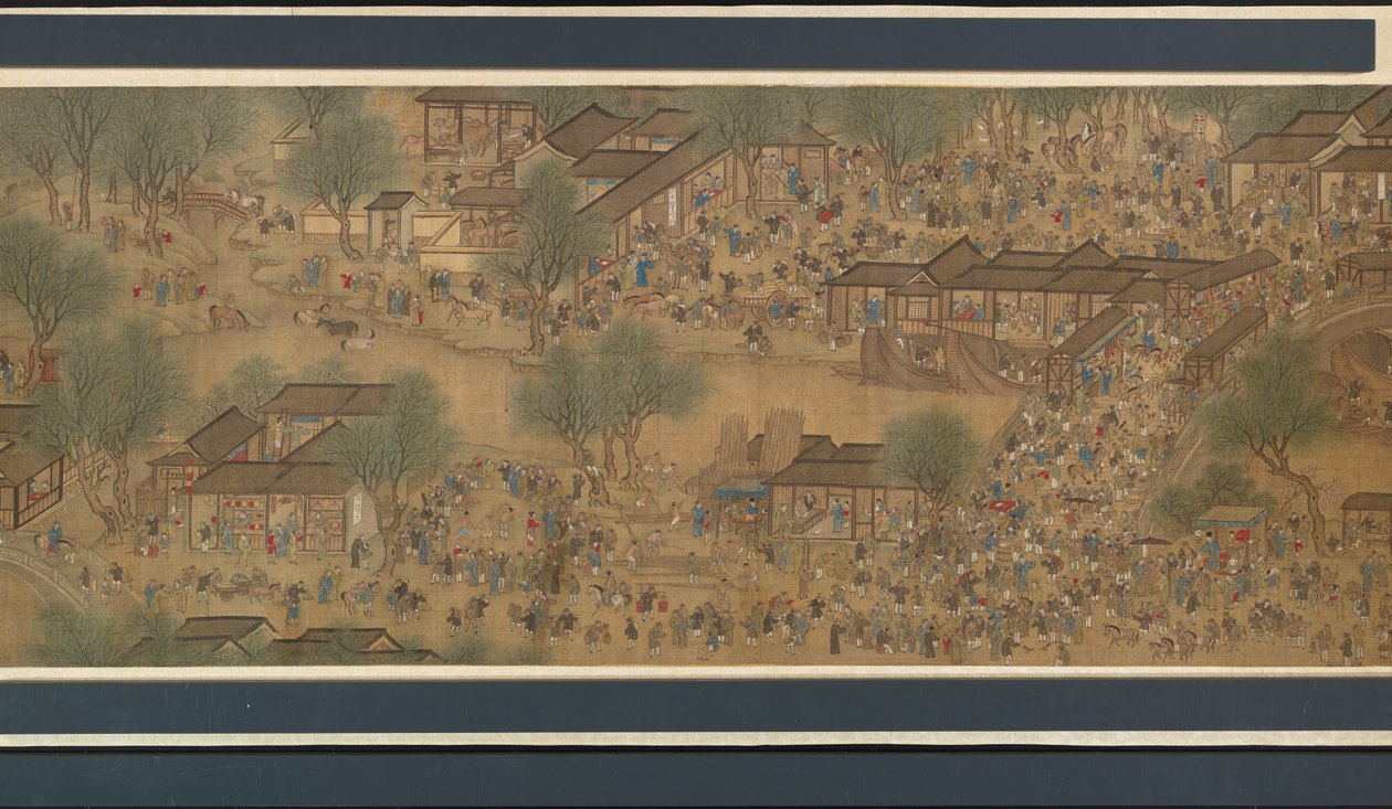 Festival da Primavera no rio de Qing Dynasty Chinese School