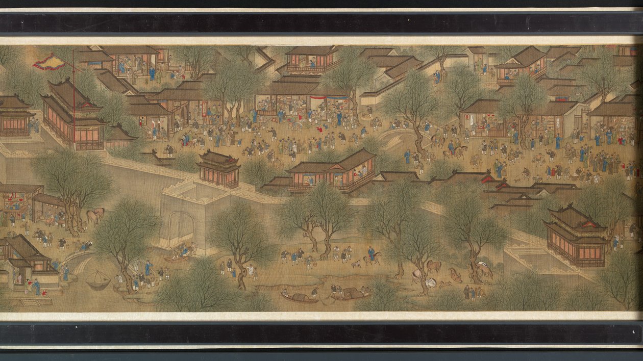 Festival da Primavera no rio de Qing Dynasty Chinese School