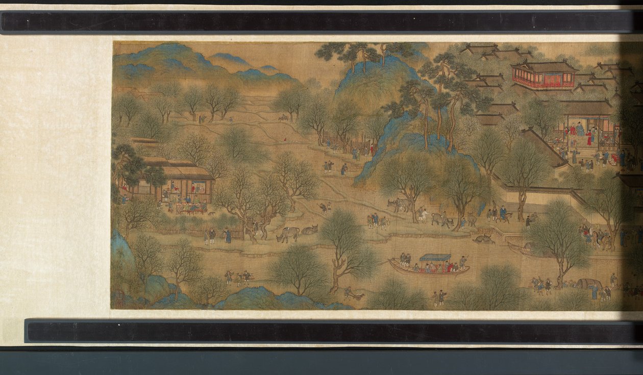Festival da Primavera no rio de Qing Dynasty Chinese School