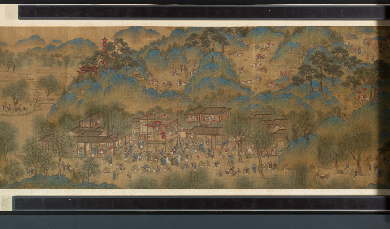 Festival da Primavera no rio de Qing Dynasty Chinese School
