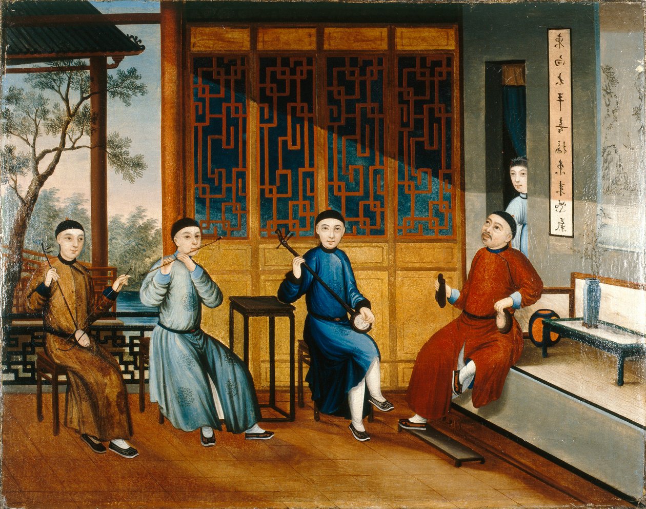 Um Trio de Músicos, c.1800 (óleo sobre tela) de Qing Dynasty Chinese School