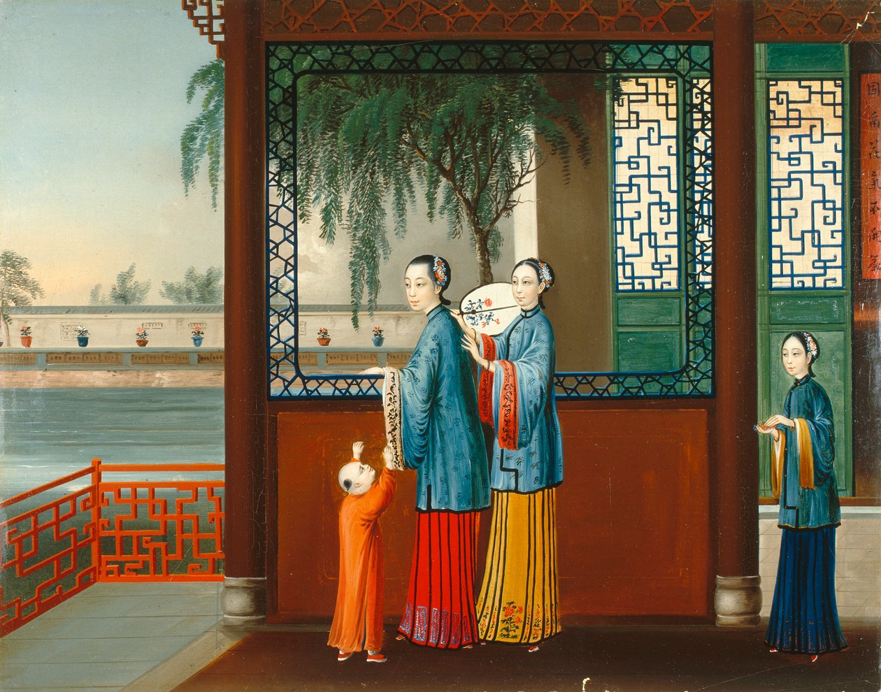 Interior doméstico, c.1800 (óleo sobre tela) de Qing Dynasty Chinese School