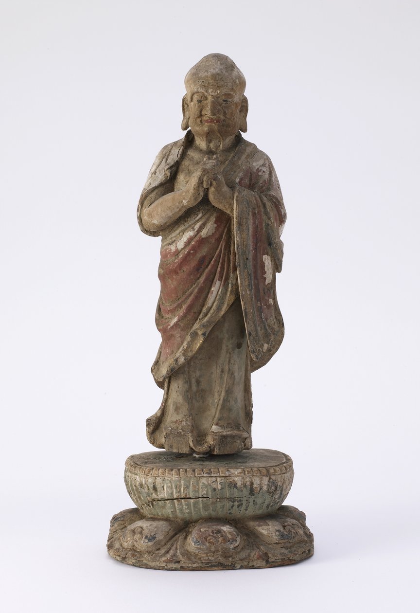 Figura do monge Ka-yeh (Kasyapa) (madeira e gesso) de Qing Dynasty Chinese School
