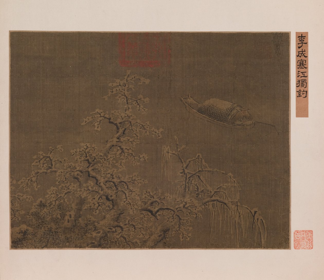 Pescar sozinho num rio gelado de Qing Dynasty Chinese School