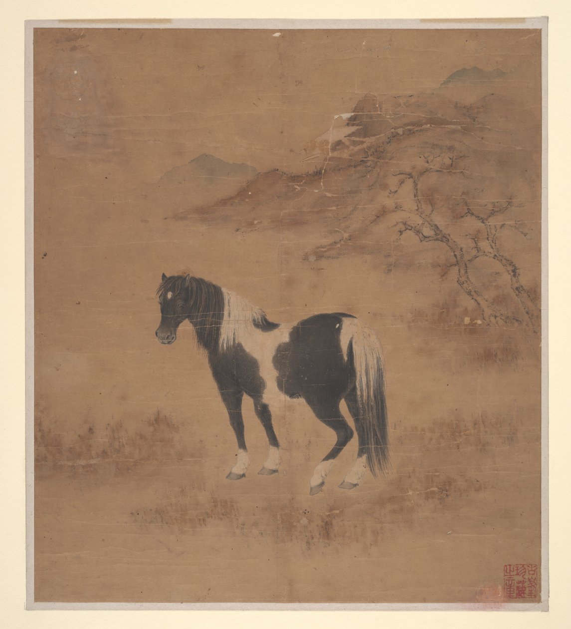 Cavalo e paisagem (folha de álbum; cor sobre seda) de Qing Dynasty Chinese School