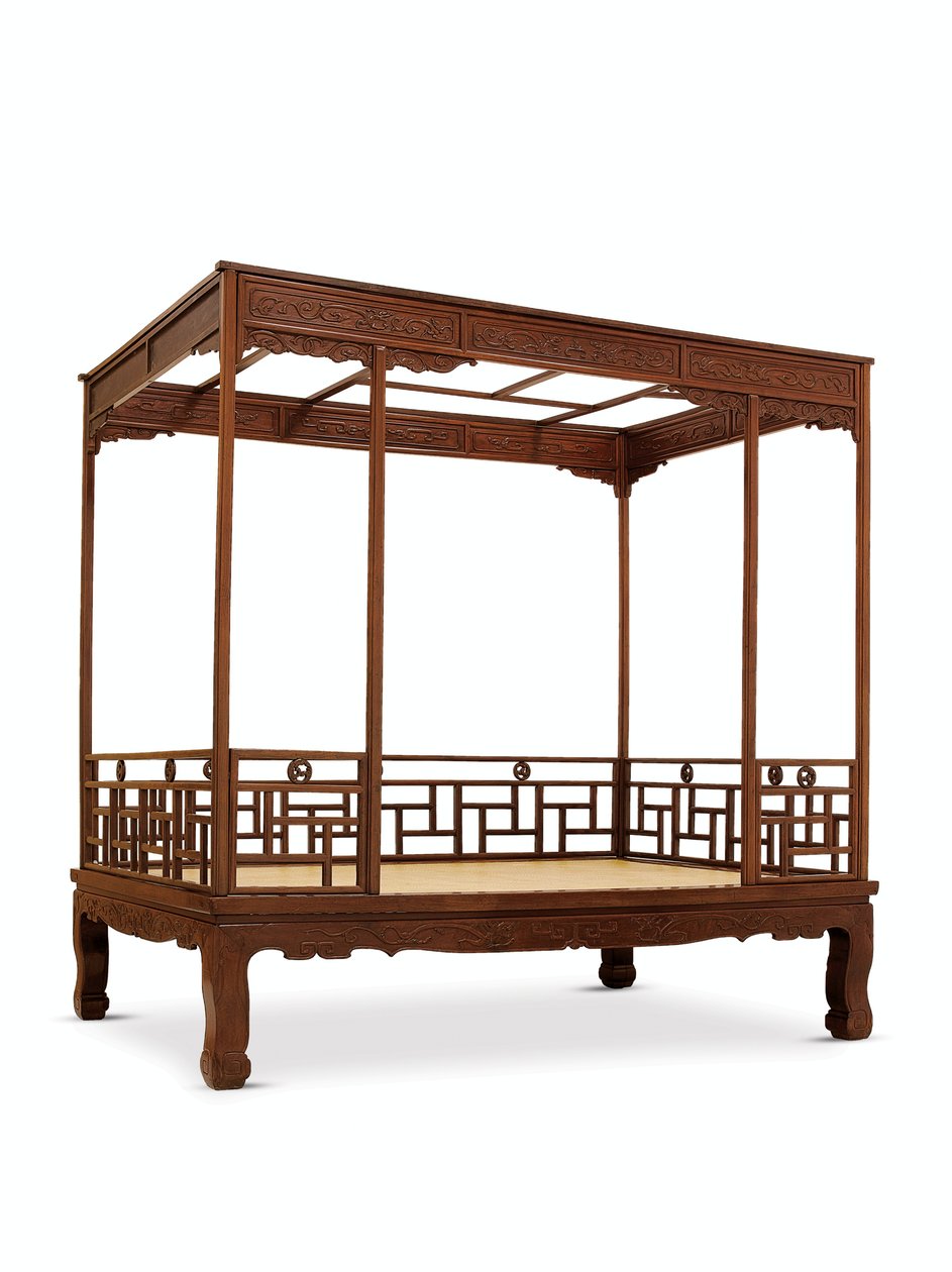 Cama de dossel de seis colunas Huanghuali, Dinastia Jiazichuang Qing (madeira) (ver também 469035) de Qing Dynasty Chinese School