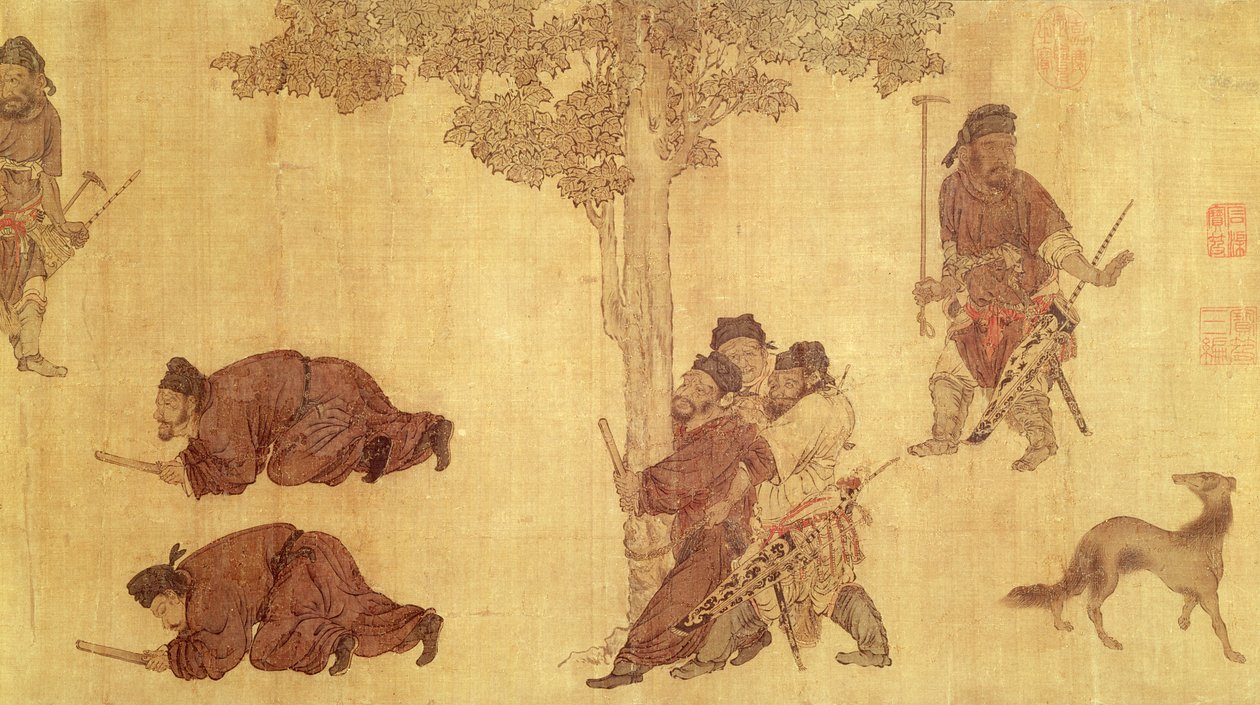 Cena de caça de Qing Dynasty Chinese School