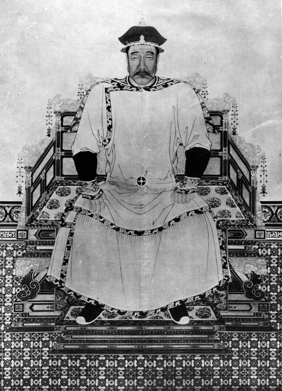 Retrato de Hong Taiji (tinta no papel) de Qing Dynasty Chinese School