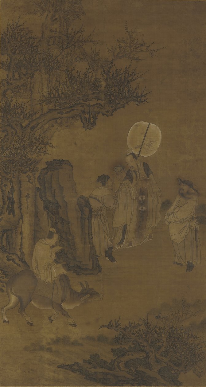 O primeiro ministro Yang Su e a juventude estudiosa, o 17o-18o século (tinta e cor no painel de seda) de Qing Dynasty Chinese School