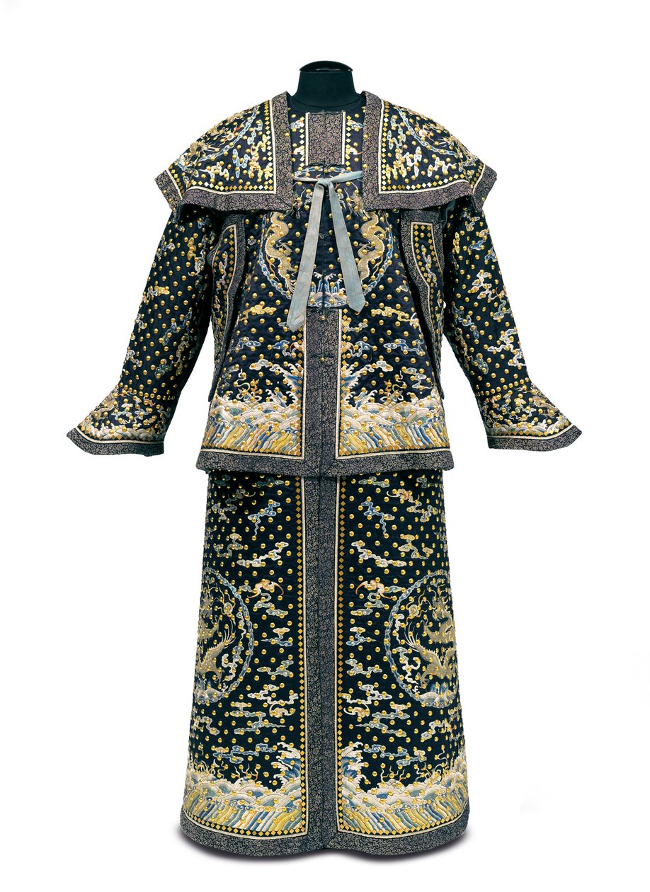 Uniforme cerimonial do guarda imperial raro, período Qianlong - Jiaqing (1736-1820) (cetim de seda) (ver também 992766-7) de Qing Dynasty Chinese School