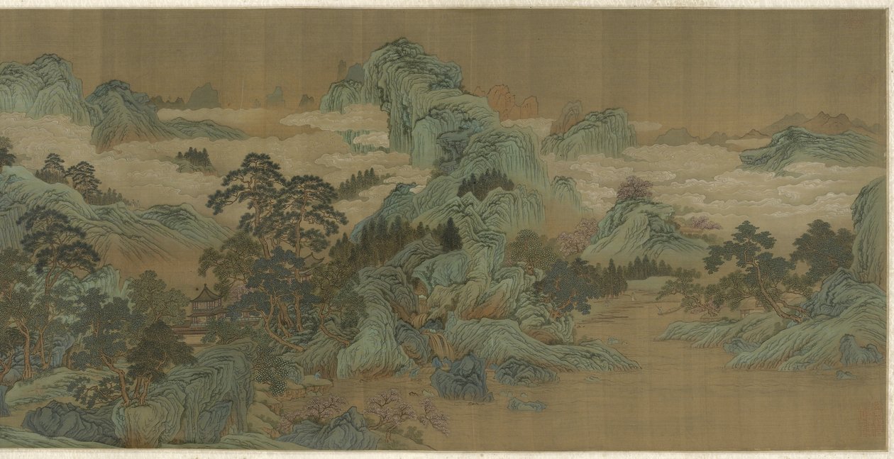 Paisagem do rio em azul e verde, do século XVII ao XVIII de Qing Dynasty Chinese School