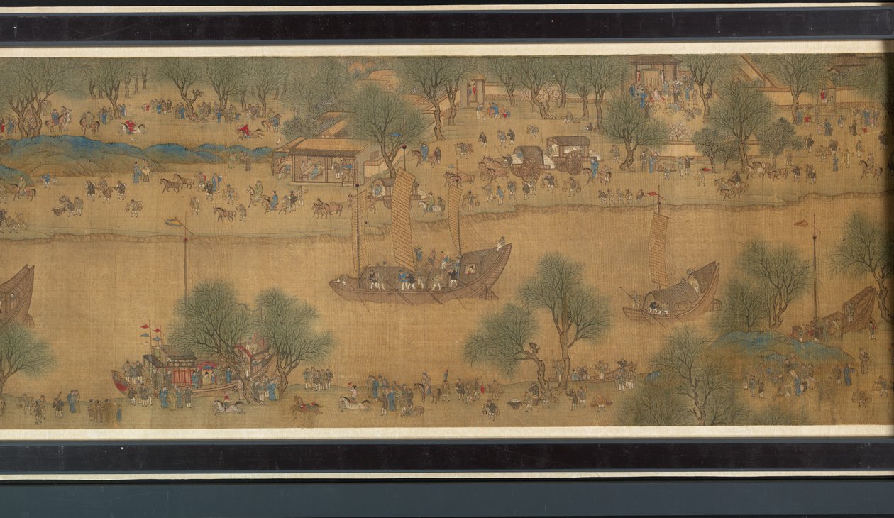 Festival da primavera no rio (detalhe), handscroll de Qing Dynasty Chinese School