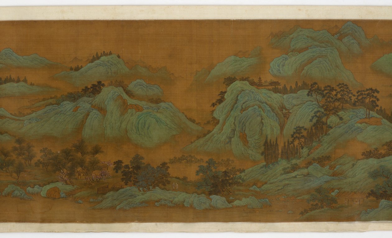 Montanhas da Primavera, 1644-1911 (tinta e cor na seda) de Qing Dynasty Chinese School