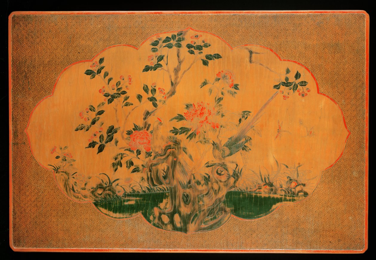 Tampo da mesa, período Kangxi (1662-1722) (madeira laqueada e tecido de cânhamo) (ver também 272133) de Qing Dynasty Chinese School