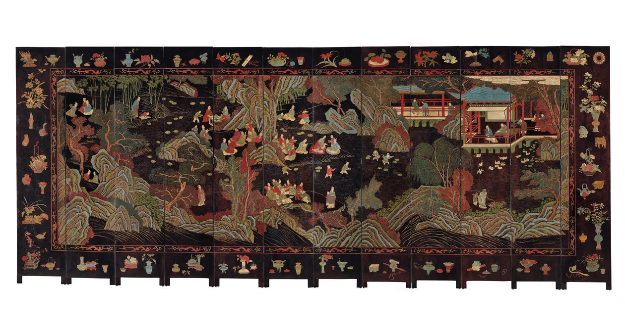 Biombo de coromandel, doze vezes, século XVIII de Qing Dynasty Chinese School