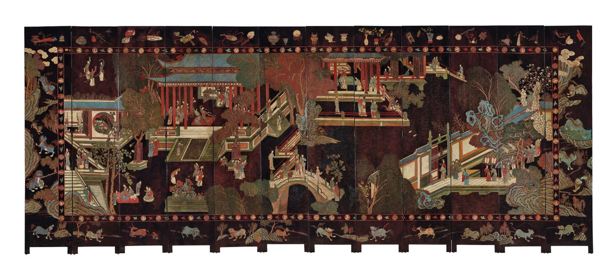 Biombo de coromandel, doze vezes, século XVIII de Qing Dynasty Chinese School