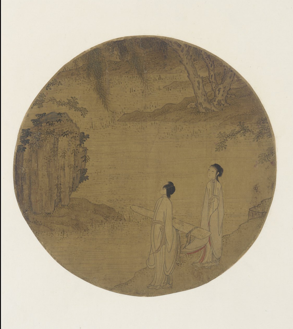 Duas mulheres com um qin (cítara) de Qing Dynasty Chinese School