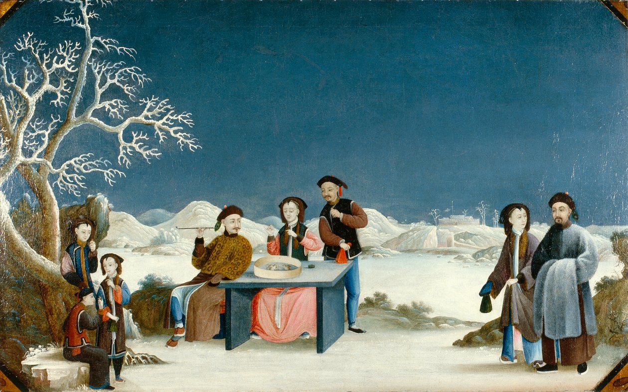 Cena de inverno com Fortaleza Distante, c.1800 (óleo sobre tela) de Qing Dynasty Chinese School