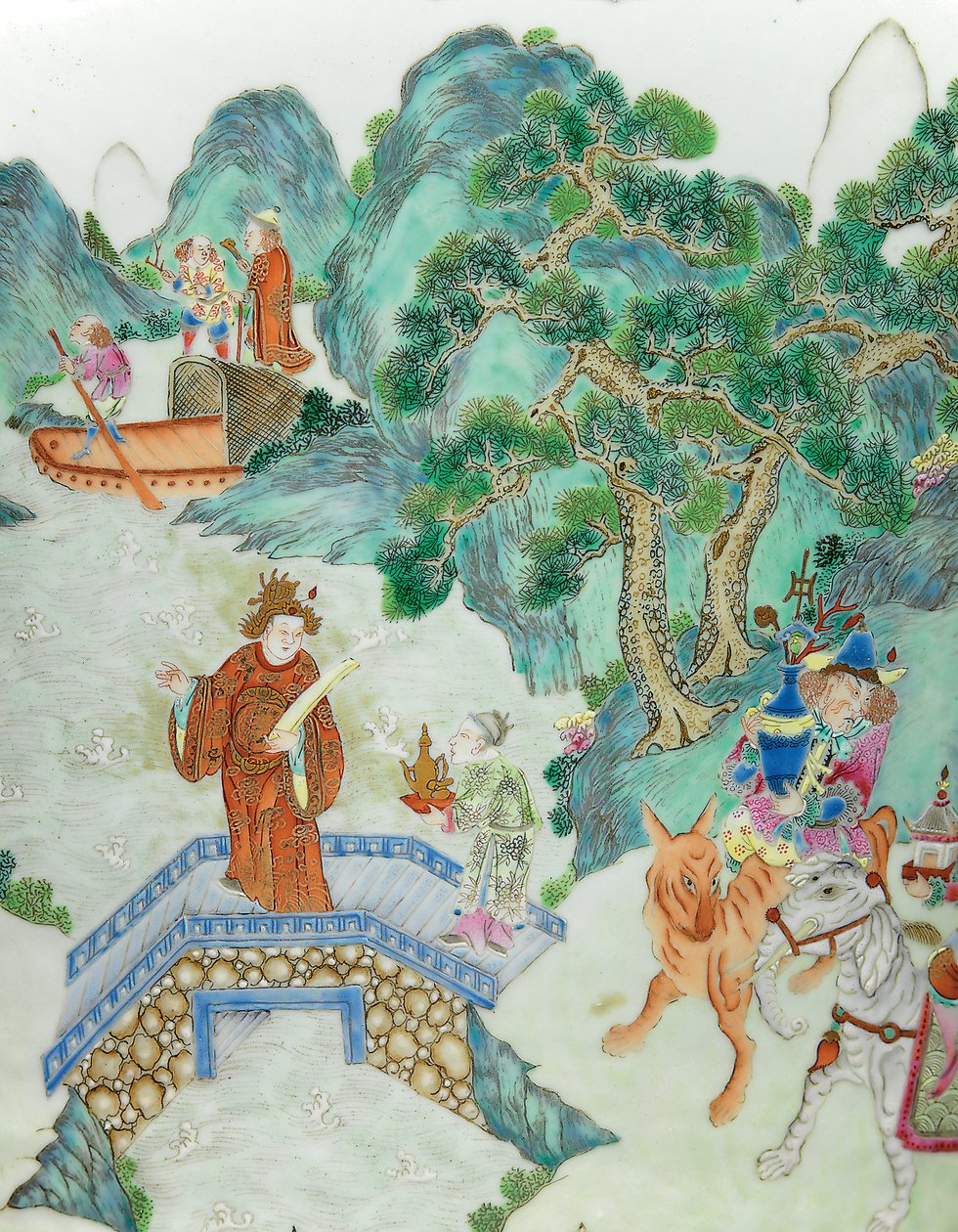 Detalhe de um de um par de vasos de rosas da família imperial (cerâmica) de Qing Dynasty   Jiaqing Period Chinese School