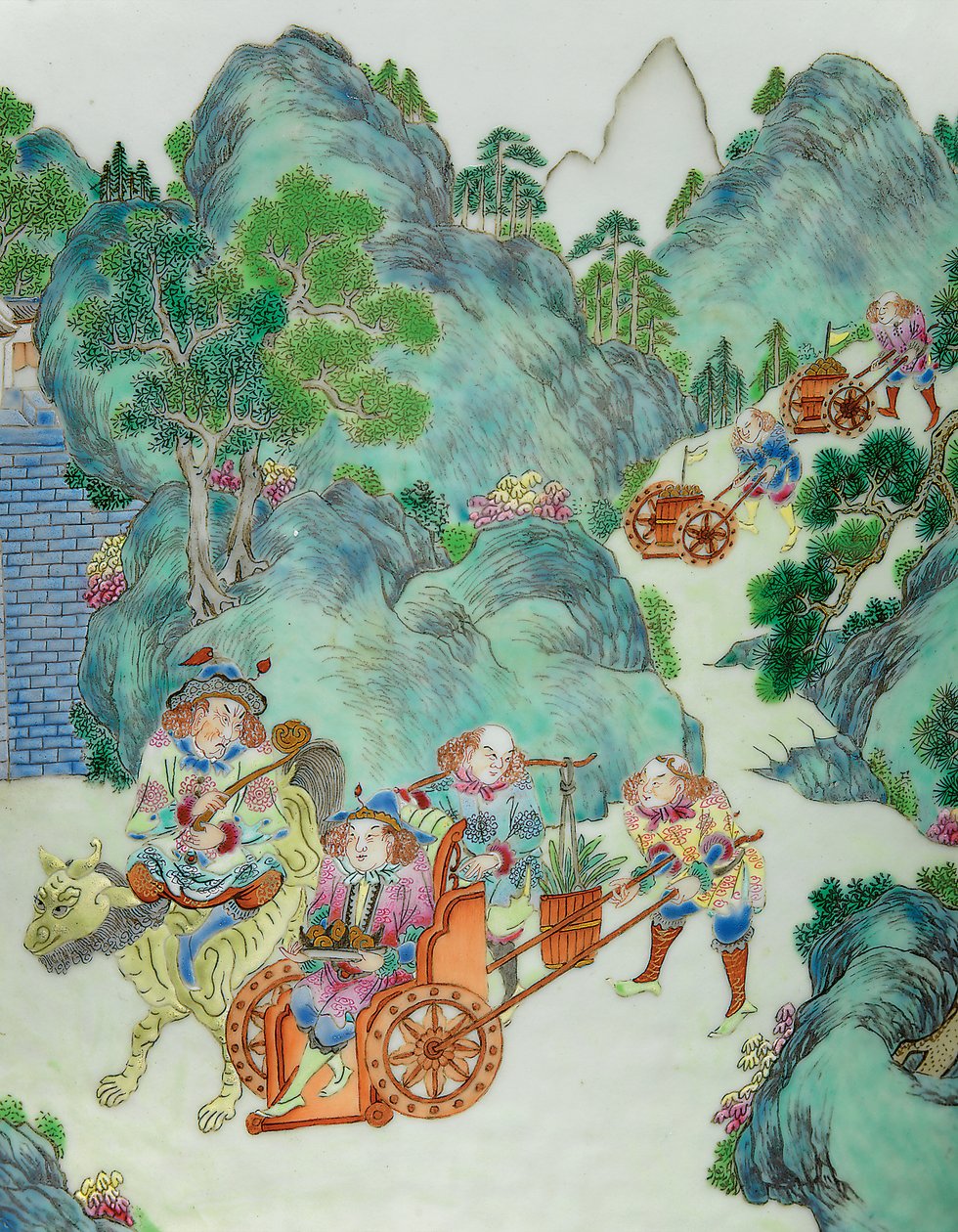 Detalhe de um de um par de vasos de rosas da família imperial (cerâmica) de Qing Dynasty   Jiaqing Period Chinese School