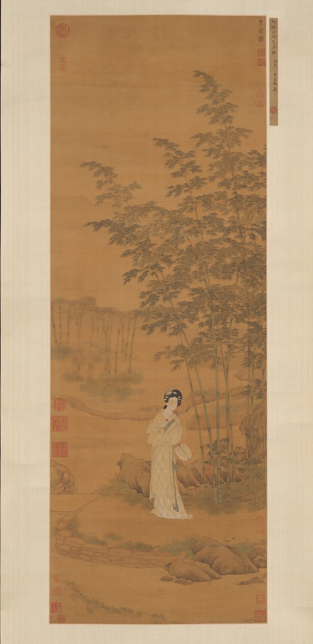 Senhora em um bosque de bambu. de Qiu Ying