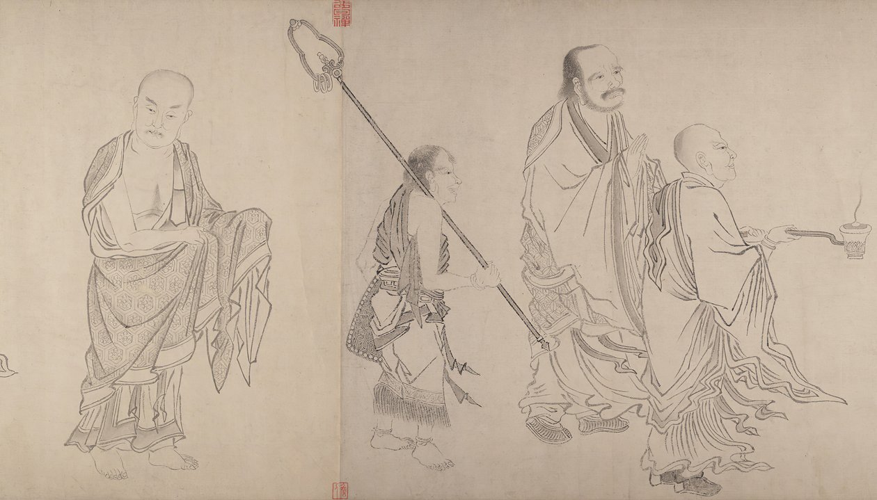 Os Dezesseis Luohans, século XVI. de Qiu Ying