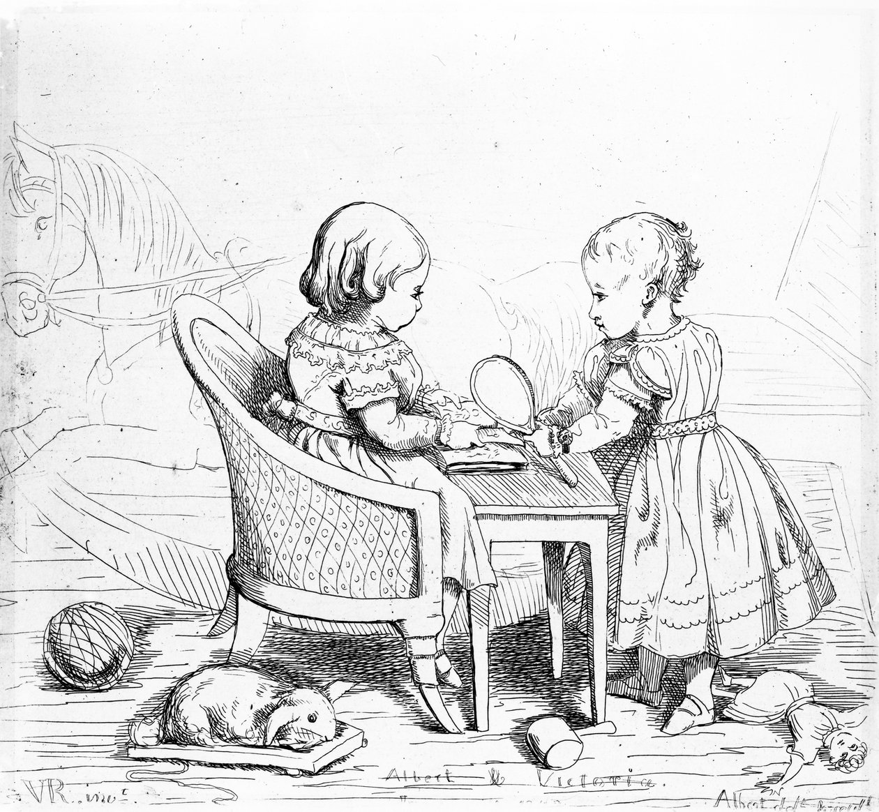 Albert, o príncipe de Gales e Victoria, a princesa real, gravada pelo príncipe Albert, c.1843 de Queen Victoria