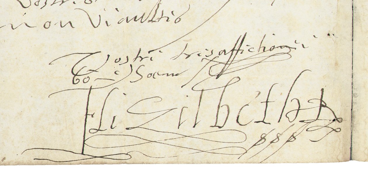 Assinatura em carta de Elizabeth I da Inglaterra a Henri IV da França, c.1596 de Queen Elizabeth I of England and