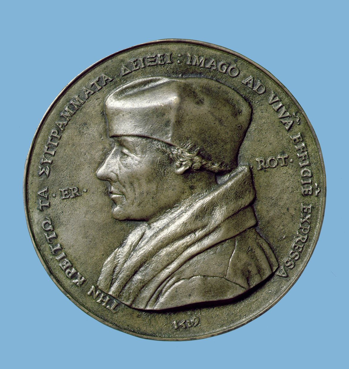 Medalhão de retrato de Erasmus (14656-1530) 1519 (bronze) (anverso) de Quentin Massys or Metsys