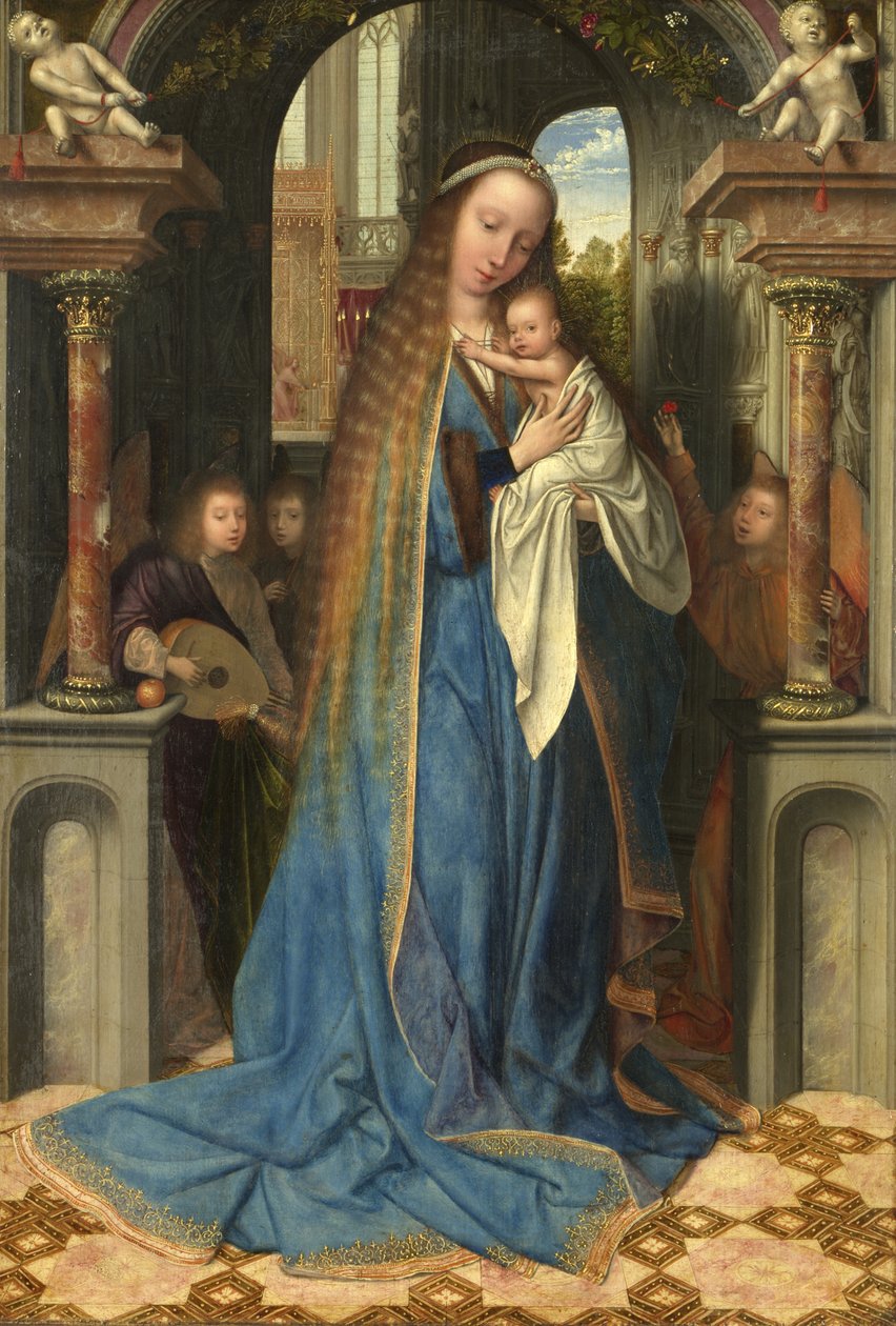 A Madonna em pé com a criança e os anjos, c.1500-09 de Quentin Massys or Metsys