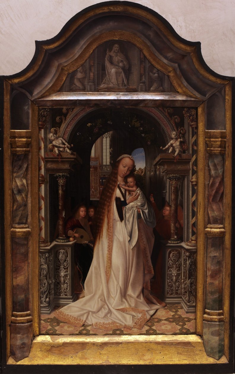 a virgem com a criança, rodeada de anjos de Quentin Matsys