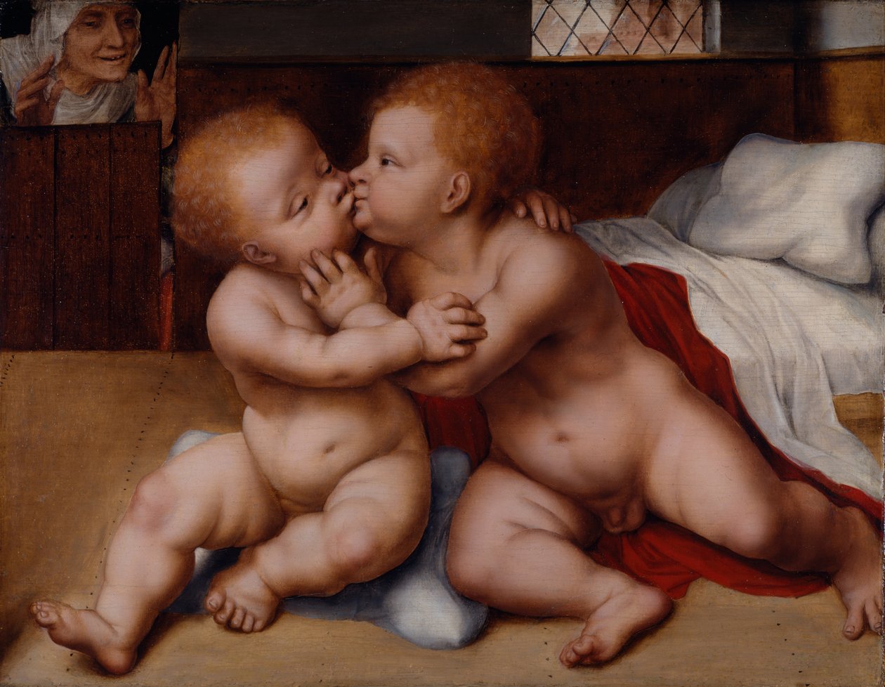 O Menino Cristo com o Menino São João Batista (óleo sobre madeira) de Quentin (workshop of) Massys or Metsys