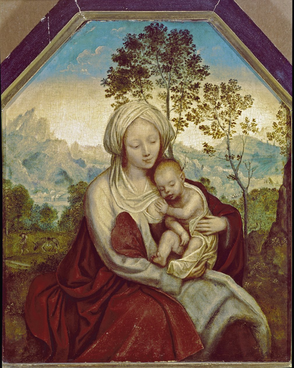 Madonna e a Criança (tempera e óleo sobre madeira de Quentin Massys or Metsys