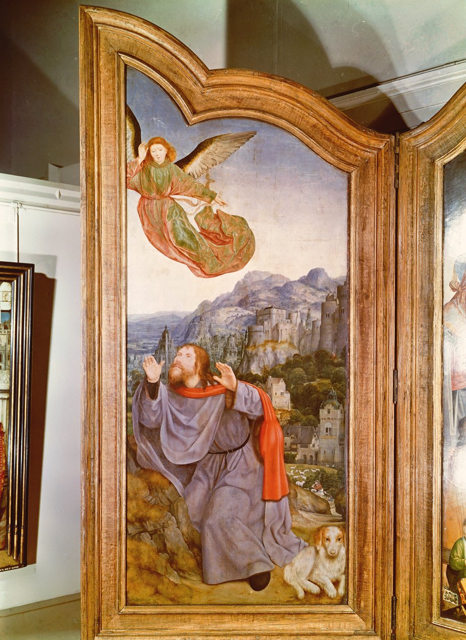 O parentesco sagrado, ou o retábulo de Santa Ana, detalhe do painel da esquerda representando a Anunciação a Joaquim, 1509 de Quentin Massys or Metsys
