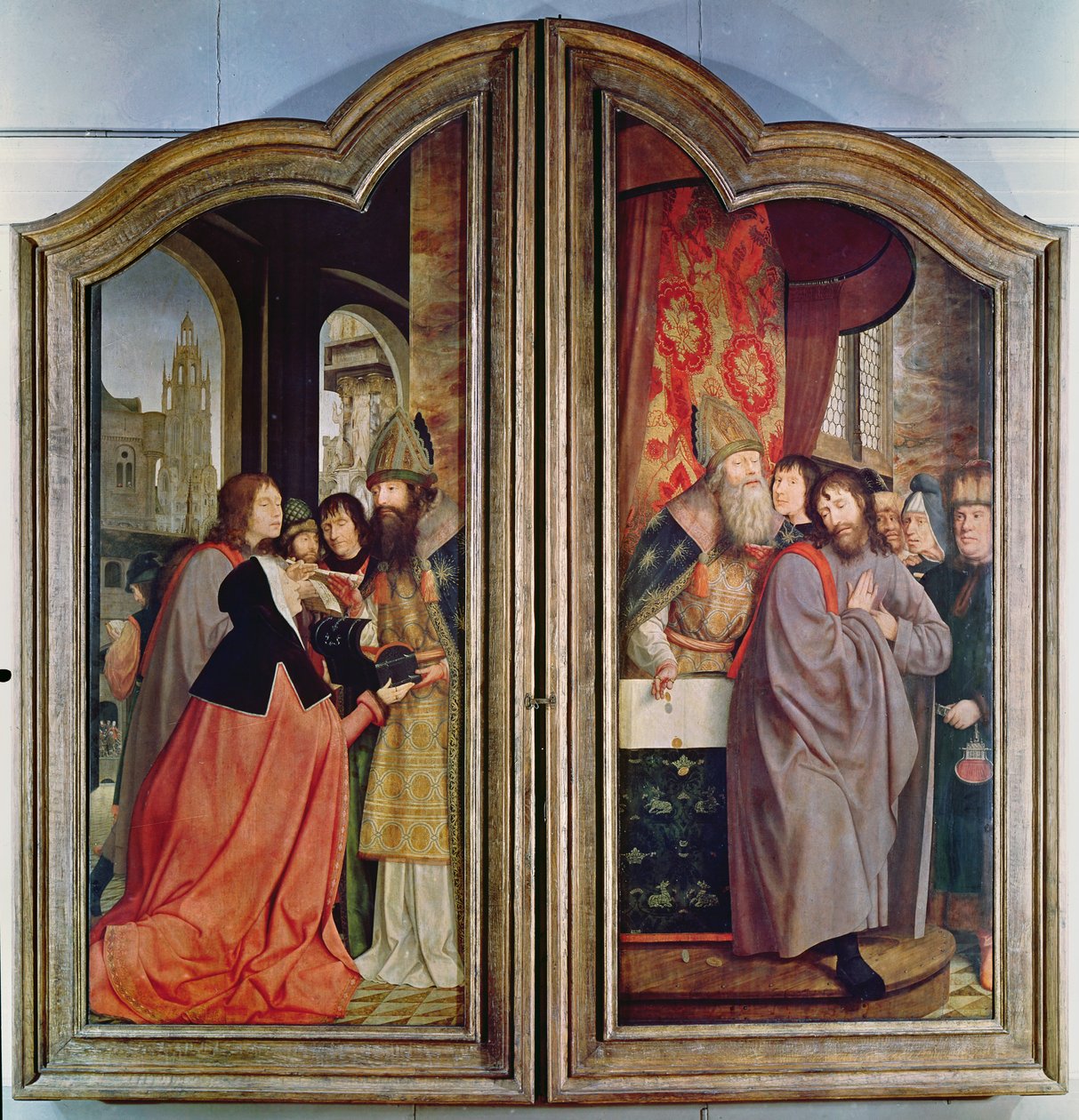 O parentesco sagrado, ou o retábulo de Santa Ana, detalhe do reverso dos painéis centrais, 1509 de Quentin Massys or Metsys