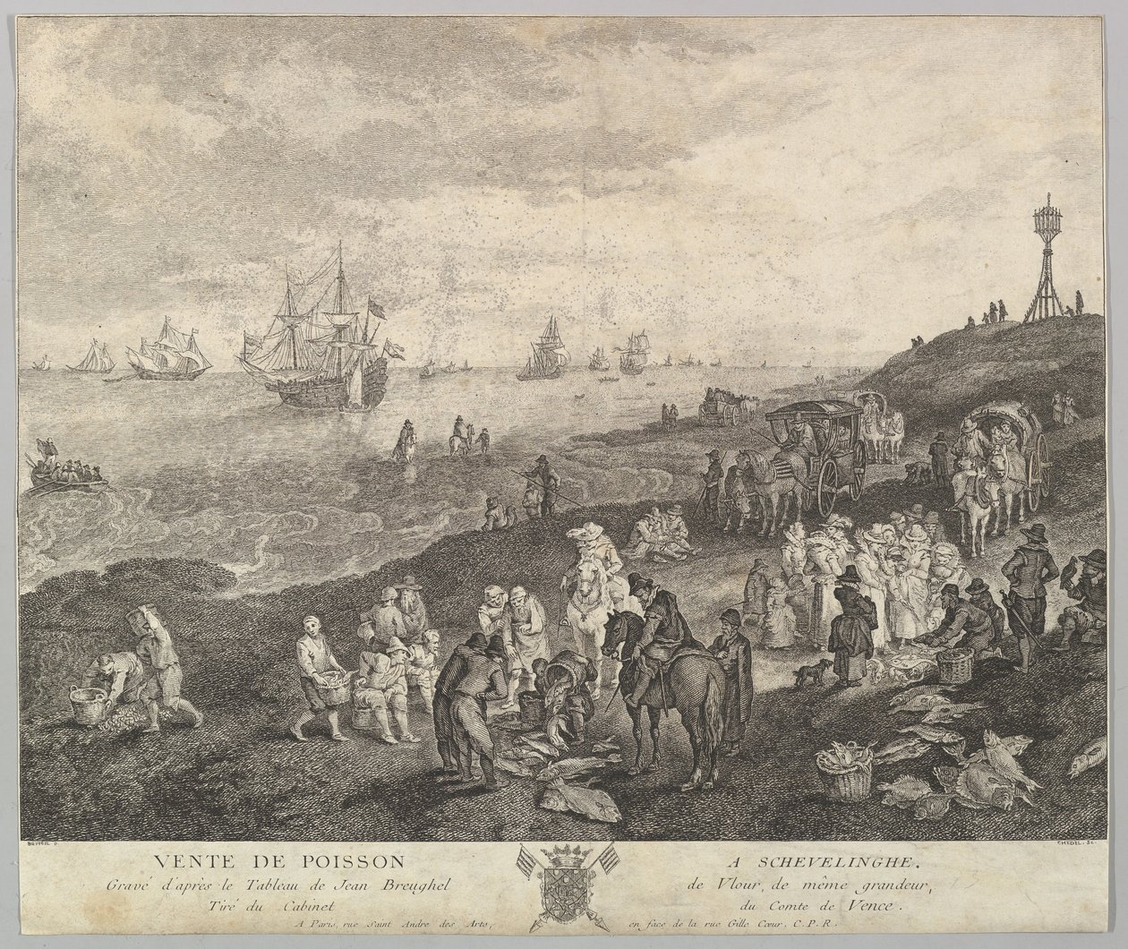 Vendendo peixe em Scheveningen Vente de Poisson a Schevelinghe [sic] após a pintura no.... de Quentin Pierre Chedel
