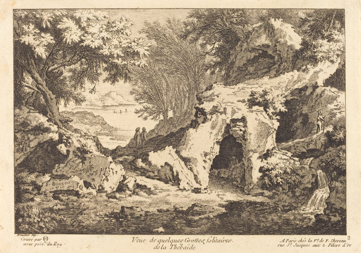 Vista de algumas cavernas solitárias de Thebaide de Quentin Pierre Chedel after François Boucher