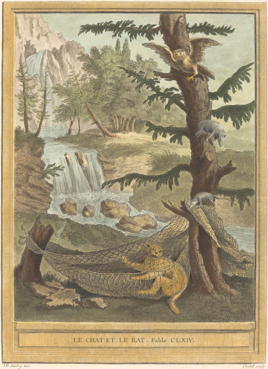 Le chat et le rat (O gato e o rato) de Quentin Pierre Chedel after Jean Baptiste Oudry