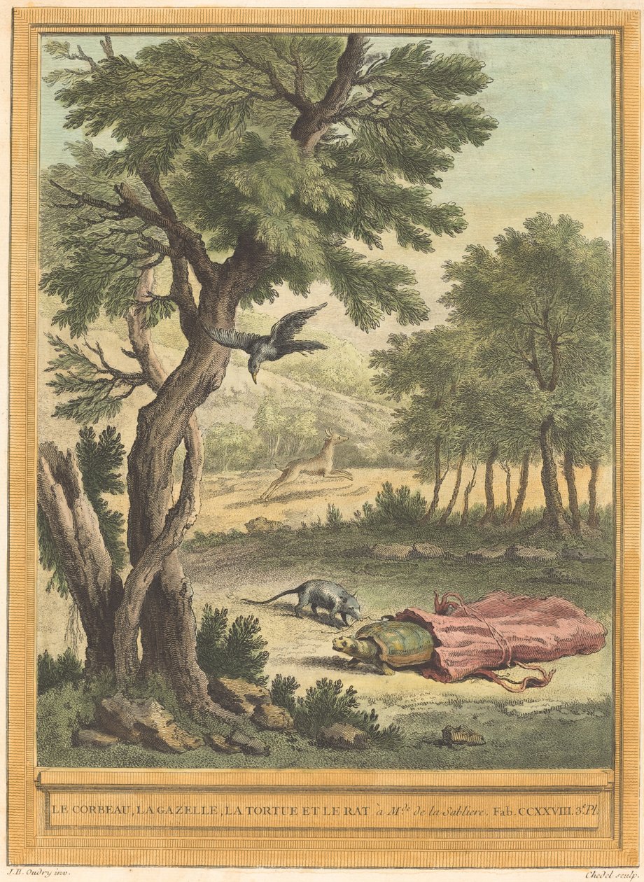 O Corvo, a Gazela, a Tartaruga e o Rato (O Corvo, a Gazela, a Tartaruga e o Rato) de Quentin Pierre Chedel after Jean Baptiste Oudry