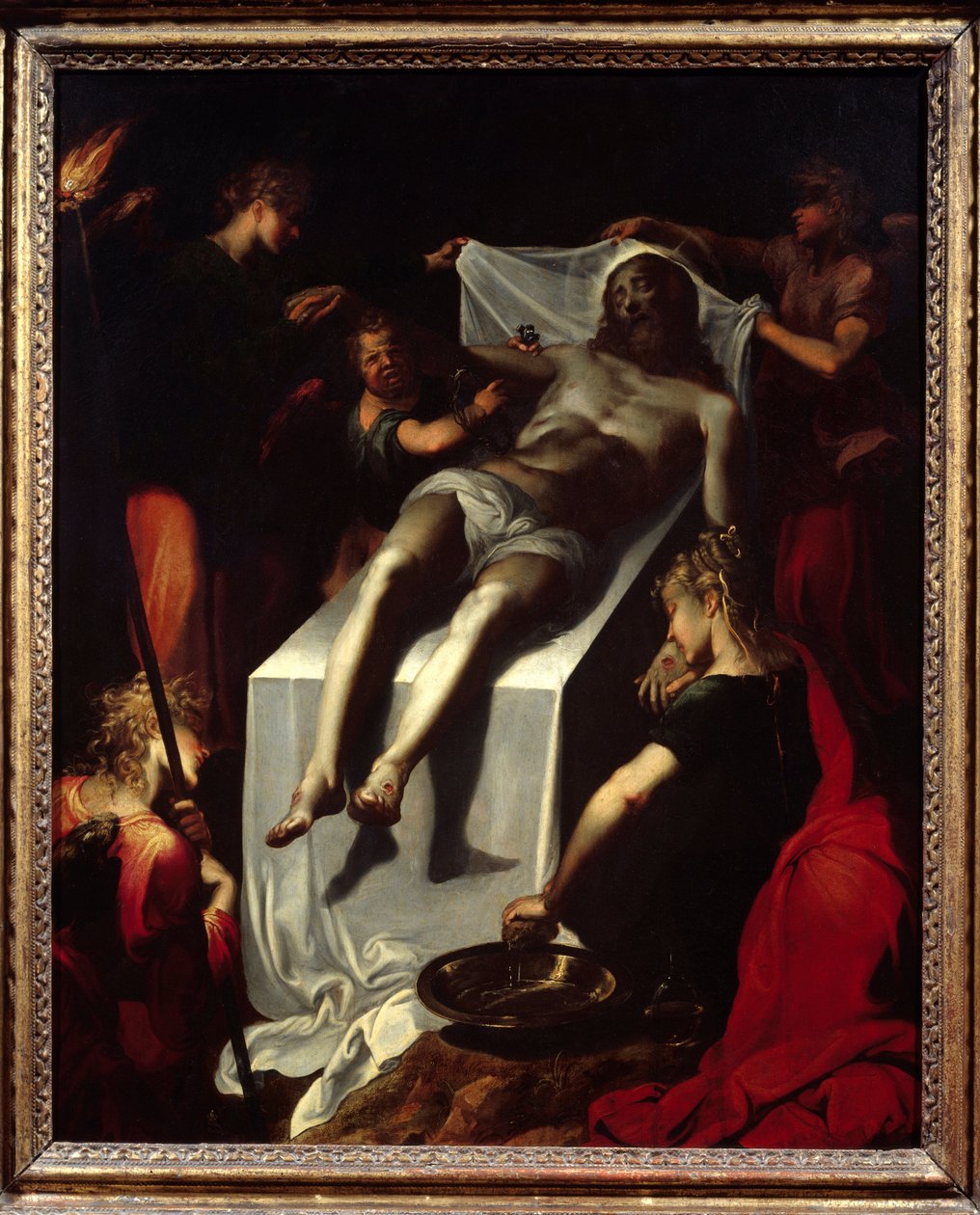 O enterro de Cristo (sepultura). Pintura de Quentin Varin (1570-1634), depois de 1600. óleo sobre tela. Dim: 0,84 x 0,67m. Paris, Musee Du Louvre. de Quentin Varin