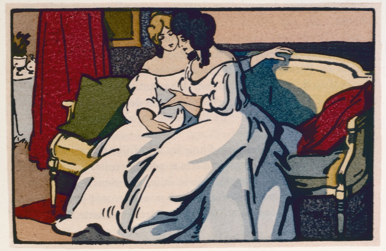A Duquesa de Langeais a visitar a viscondessa de Beauseant, ilustração de "Le Pere Goriot" de Honore de Balzac, publicada em 1922 de Quint