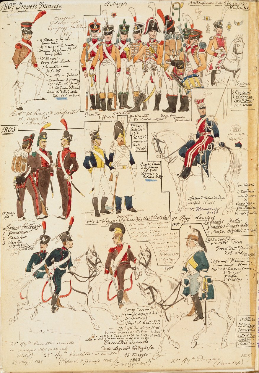 Uniformes militares do Império Francês, de Quinto Cenni, placa colorida de Quinto Cenni