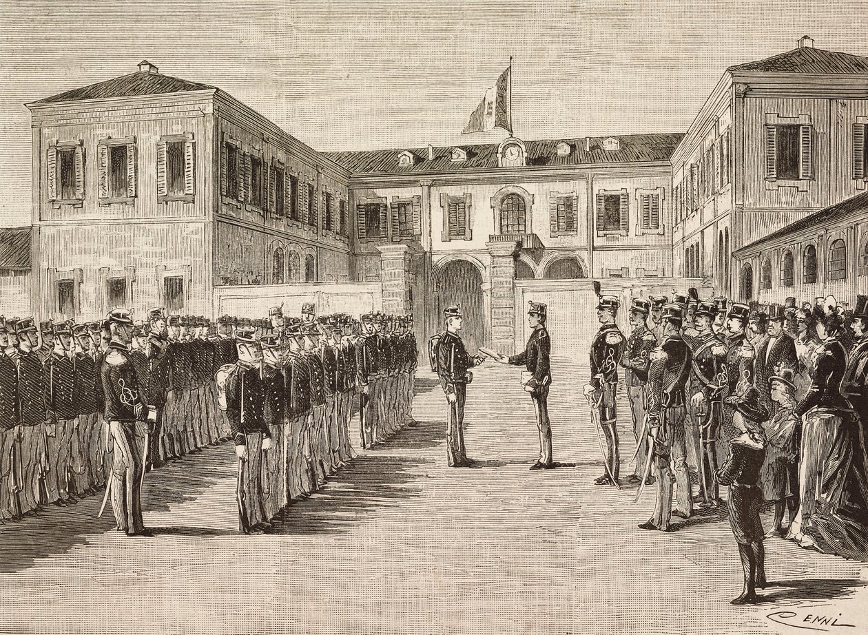 O Príncipe Vittorio Emanuele (1870-1946), Conde de Turim, dá diplomas para cadetes da academia militar de Milão, Itália, 14 de março de Quinto Cenni